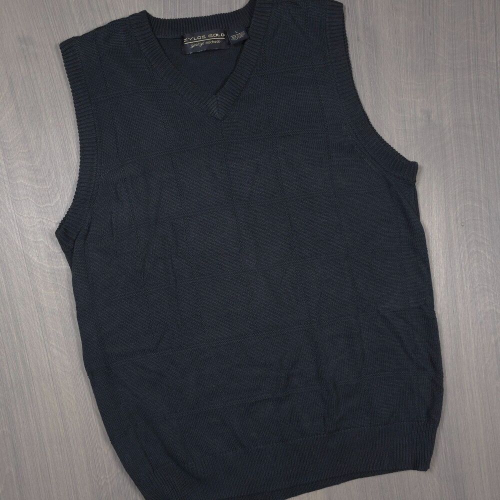 Zylos Gold by George Machado, V-Neck Sweater Vest, Large, Dark Gray